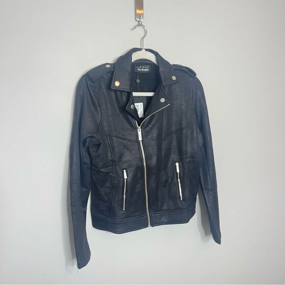 The Kooples Sport The leather effect biker jacket NWT SMALL - Picture 3 of 9